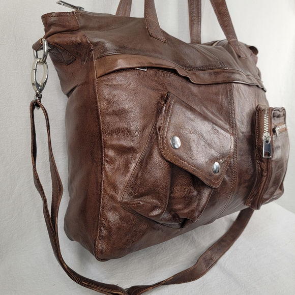 Brampton London Large Soft Leather Slouchy Utility Tote Bag Oversized Satchel - Picture 9 of 12